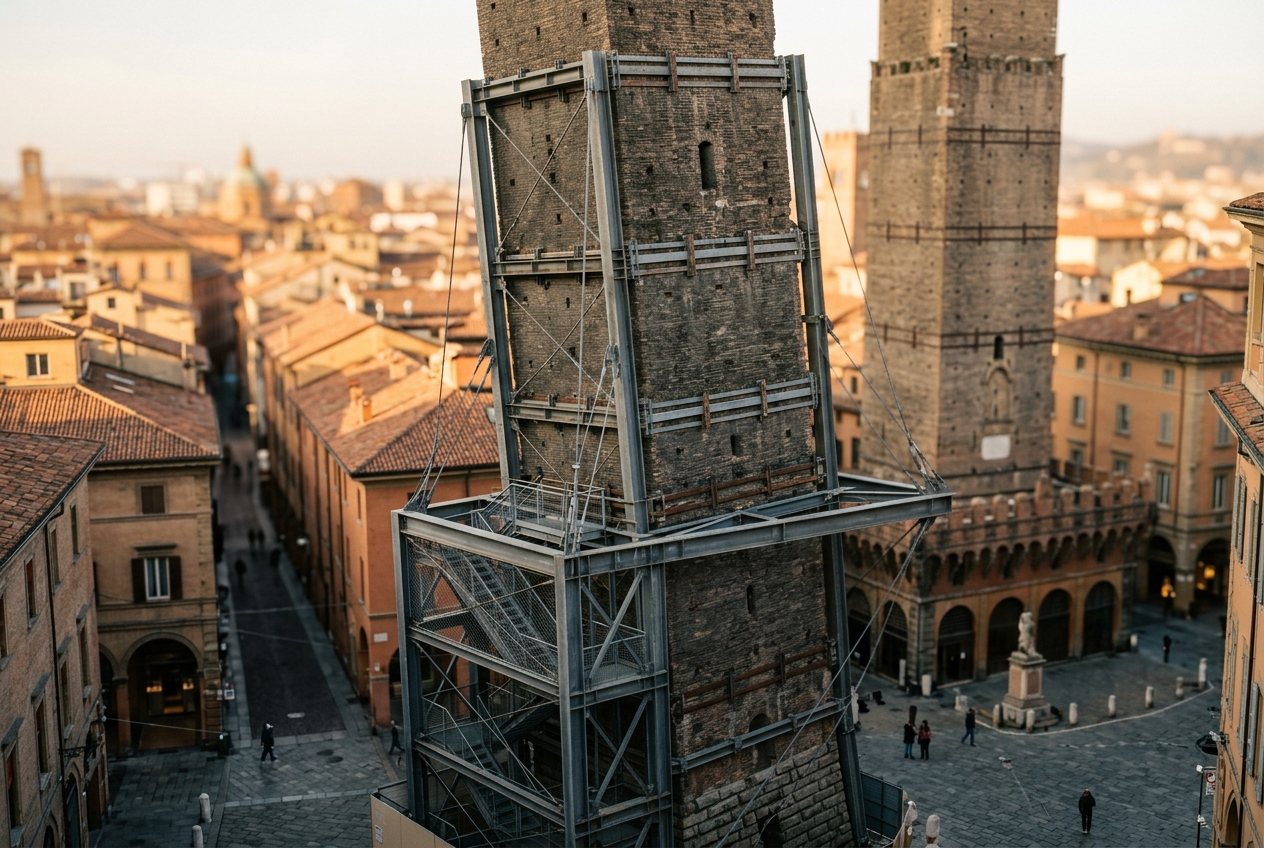 Garisenda Tower Structural Stabilization: Deploying Counterweight Pylons and Real-Time Acoustic Sensing in Bologna