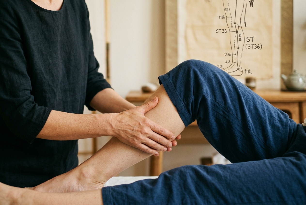 Stomach Meridian of Foot Yangming: Energetic Pathways and ST36 Acupressure Protocols for Digestive Regulation