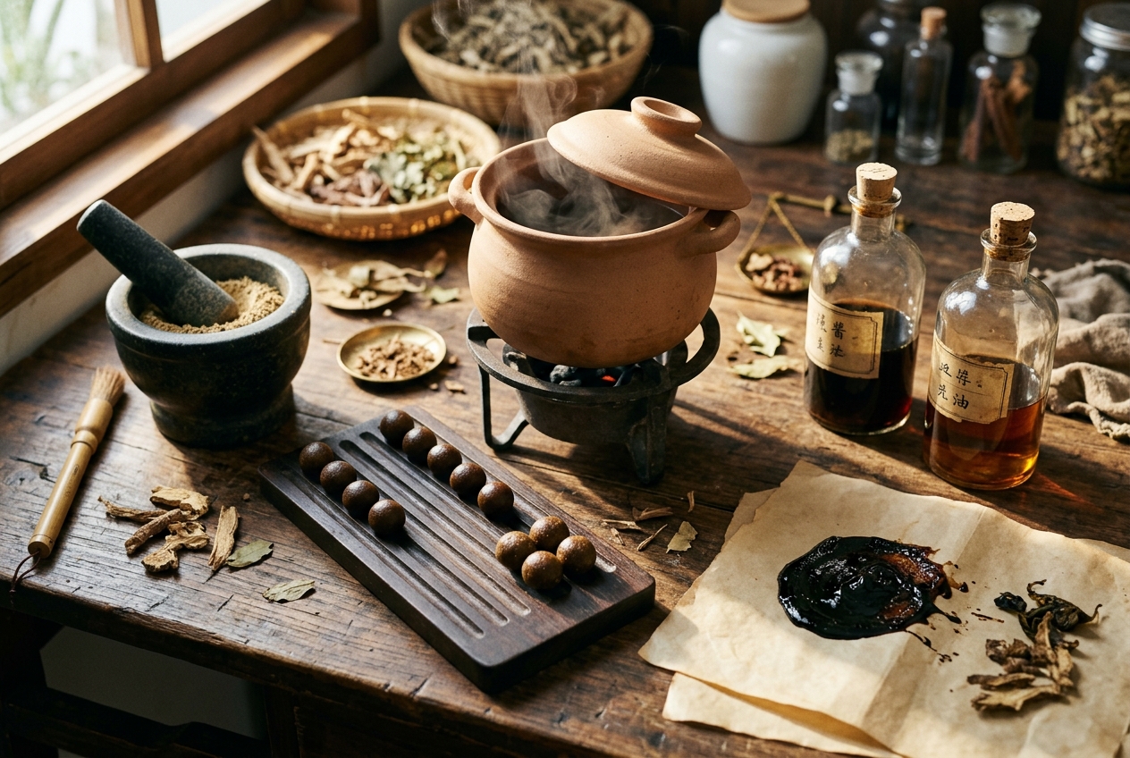 Herbal Dosage Forms (Ji Xing) Delivery Dynamics: Governing Decoctions, Pills, Powders, Pastes, and Pharmacokinetic Bioavailability in Traditional Chinese Medicine