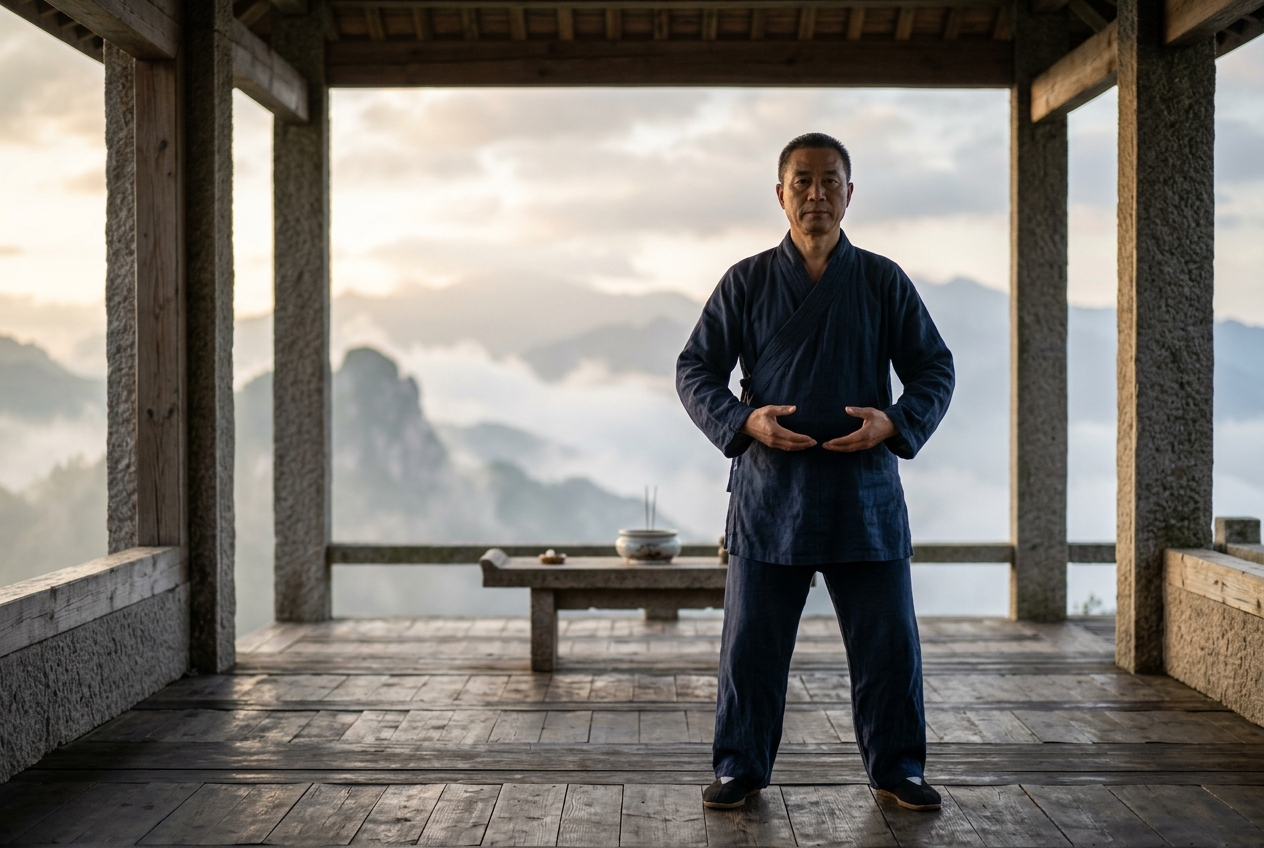San Xin Bing Zhan Zhuang Three Centers Merge Standing Meditation: Yongquan, Laogong, and Baihui Polarity Integration in Classical Zhineng Neigong