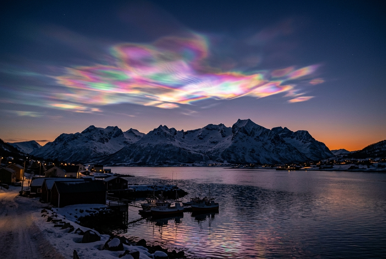Polar Stratospheric Clouds & Nacreous Cloud Dynamics: How Extreme Winter Supercooling and Nitric Acid Hydrates Forge Iridescent High-Altitude Veils