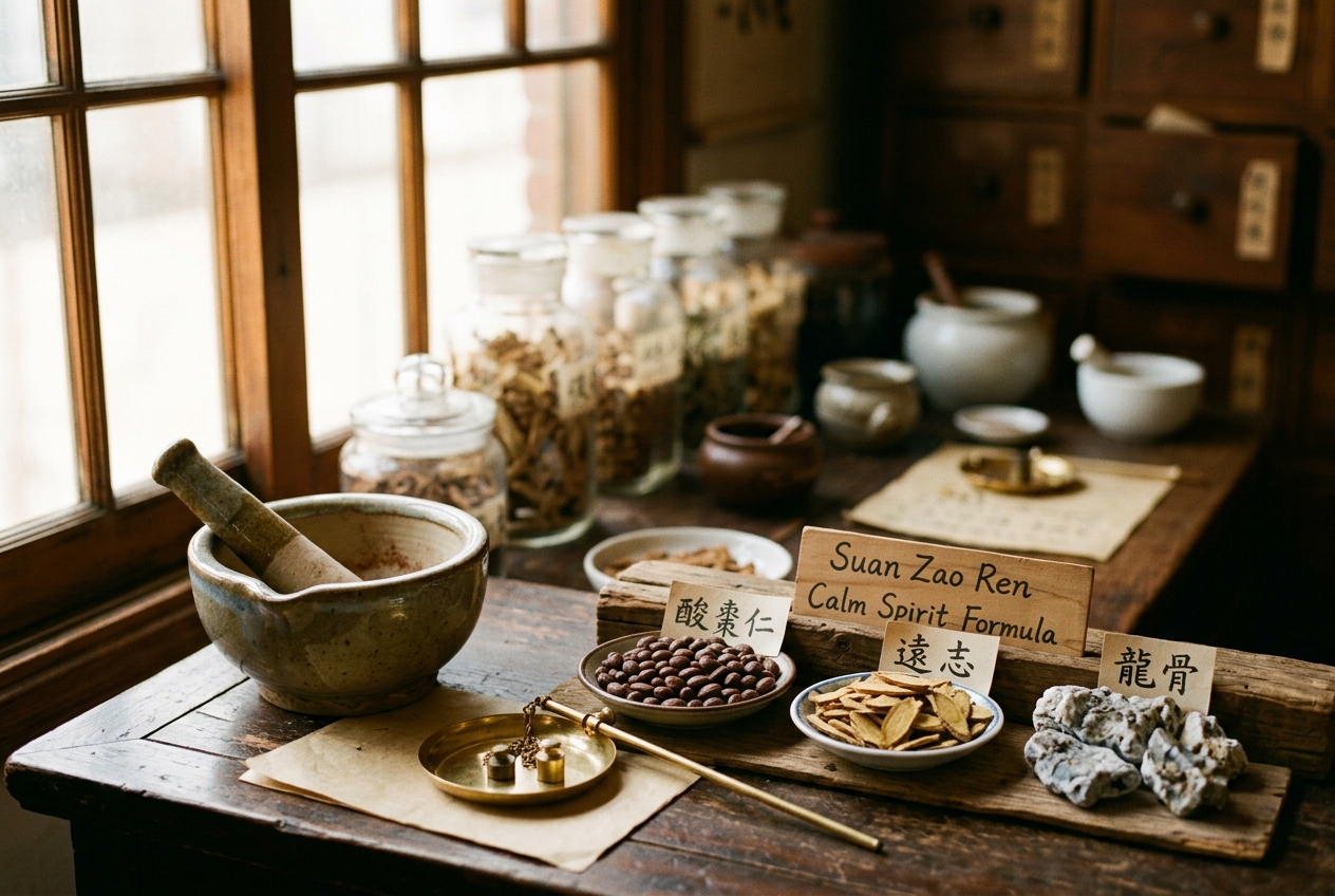 Spirit-Calming Herbs (An Shen Yao) Pharmacodynamics: Governing Heavy-Settling Shen Anchoring, Heart-Nourishing Sedation, Neurotransmitter Modulation, and Somatosensory Tranquilization in Traditional Chinese Medicine