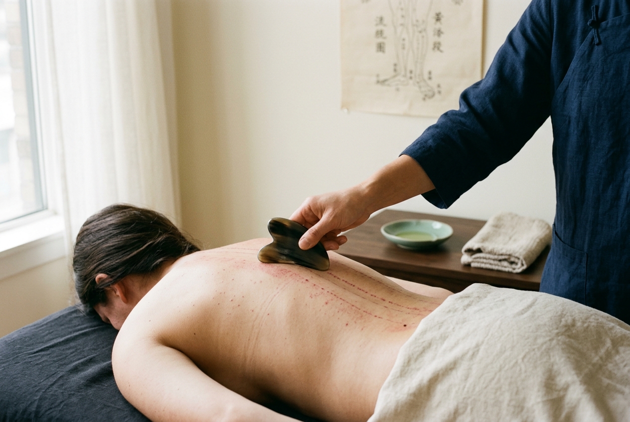 Gua Sha Therapy: Navigating Petechial Subcutaneous Micro-Extravasation, Cutaneous Collateral Decongestion, and Precision Acupressure Protocols