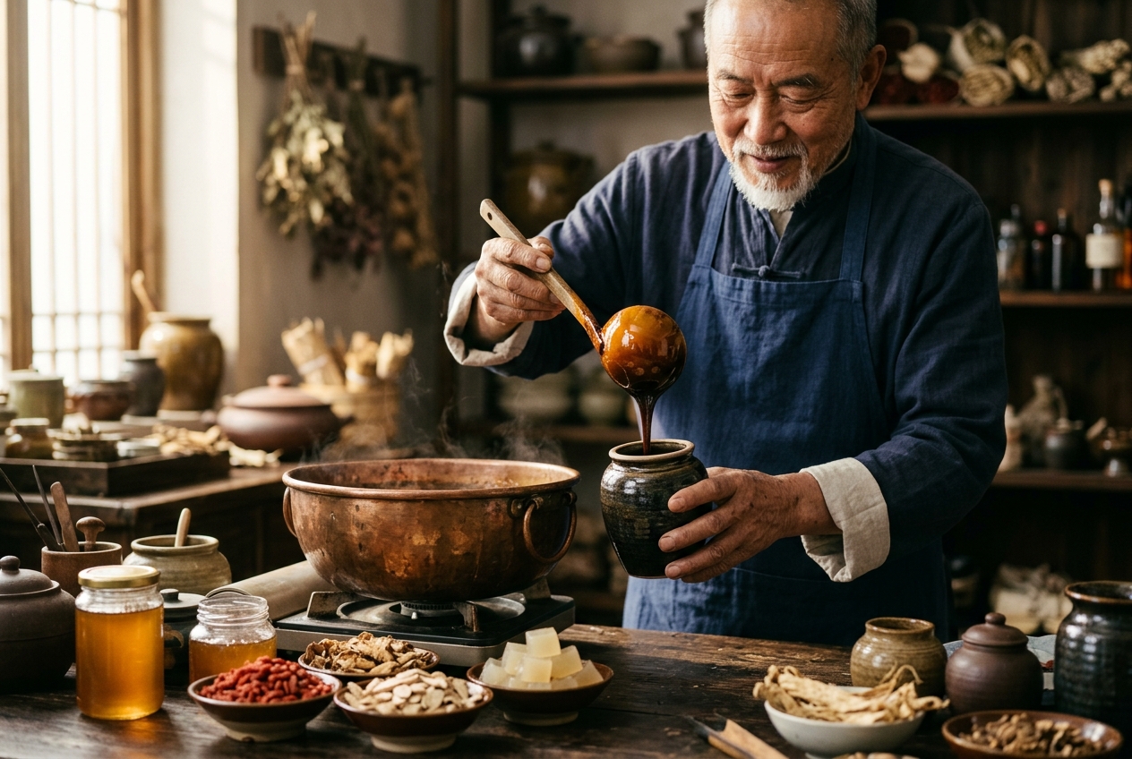 Medicinal Paste Therapy (Gao Fang Fa) Dietary Dynamics: Governing Concentrated Decoction Reduction, Honey-Gelatin Matrix Preservation, Deep Essence-Blood Tonification, and Chronic Deficiency Homeostasis in Traditional Chinese Medicine