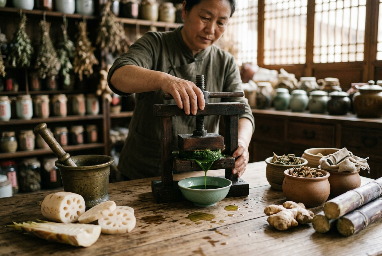 Medicinal Juice Therapy (Yao Zhi Fa) Dietary Dynamics: Governing Fresh Botanical Fluid Extraction, Rapid Yin-Fluid Replenishment, Febrile Heat Clearance, and Cellular Hydration in Traditional Chinese Medicine