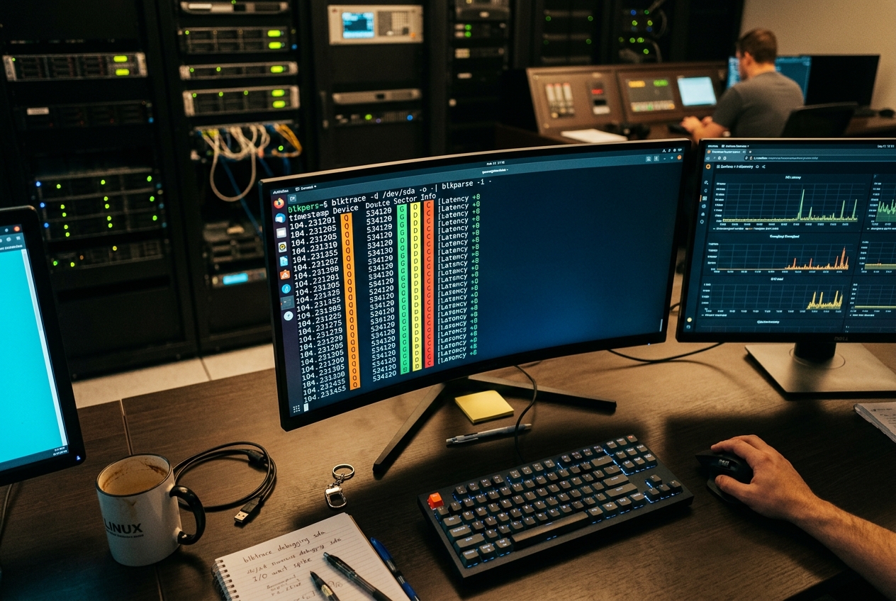 Blktrace: Tracing Kernel Block Layer I/O Events, Diagnosing Device Queue Latencies, and Profiling Storage Subsystem Bottlenecks in Production